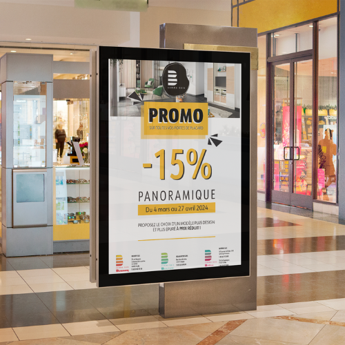 mockup affiche promotionnelle porte de placard panoramique page portfolio b comme bois projet en entreprise